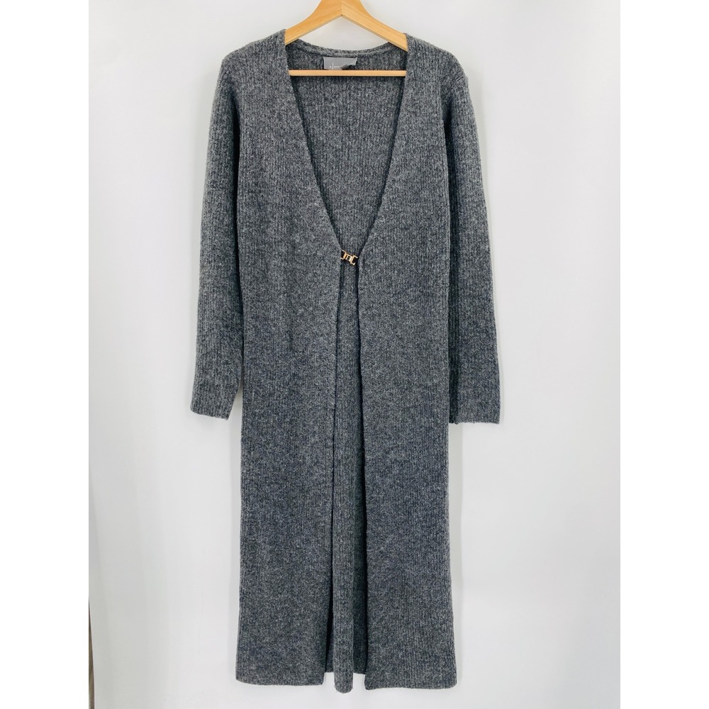 By Anthropologie Longline Cardigan Women XS/S Gray Ribbed Knit Wool Blend Duster